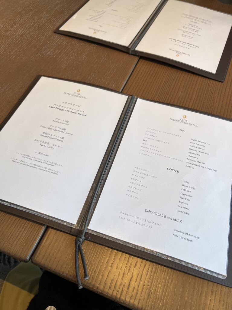 アフタヌーンティーのメニュー