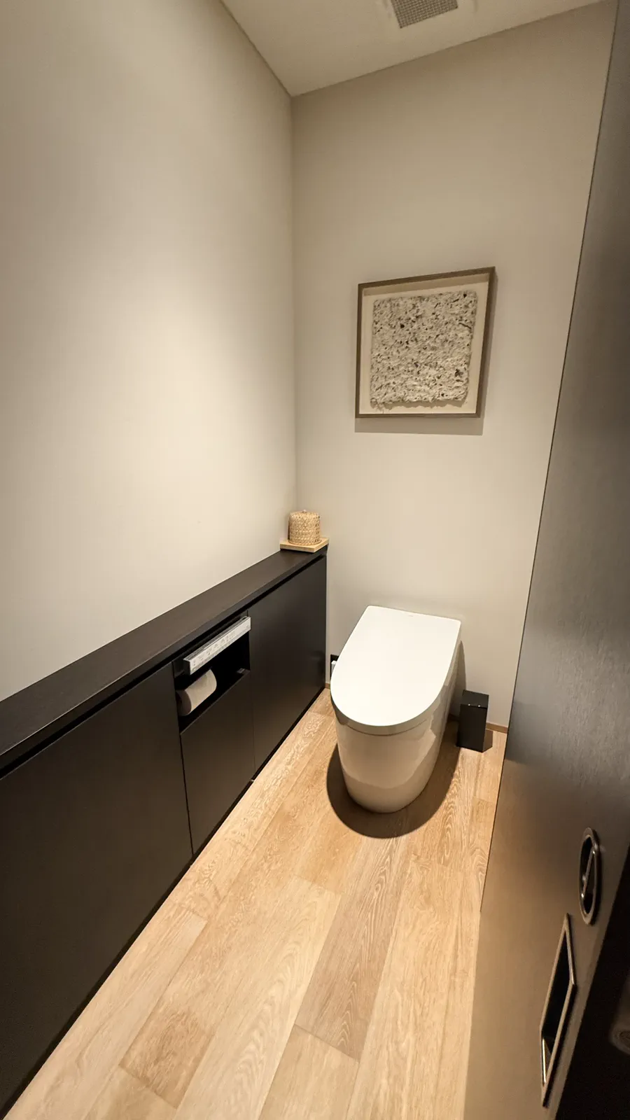 トイレの様子。便器と収納棚が設置されている。